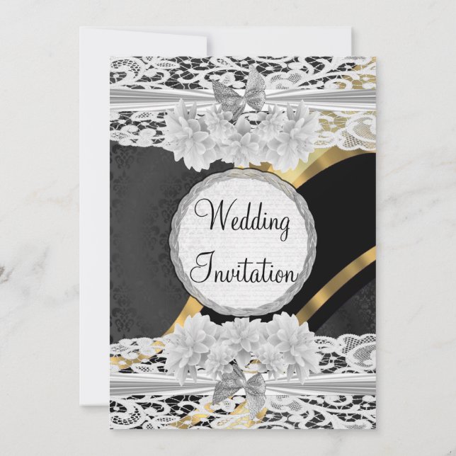 Schwarz-Gold-Spitzen-Hochzeit Einladung (Rückseite)