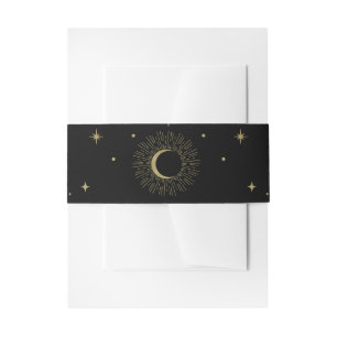 Schwarz & Gold Sterne Himmels-Sonnenstrahl Mond Ho Einladungsbanderole