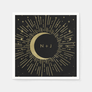 Schwarz & Gold Sterne Himmels-Sonnenstrahl Mond Ho Serviette