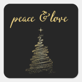 Schwarz-Gold-Sticker für Liebe und Frieden Quadratischer Aufkleber