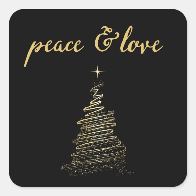 Schwarz-Gold-Sticker für Liebe und Frieden Quadratischer Aufkleber (Vorderseite)