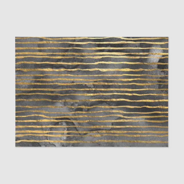 Schwarz-Gold-Streifenmuster Seidenpapier (Vorderseite)