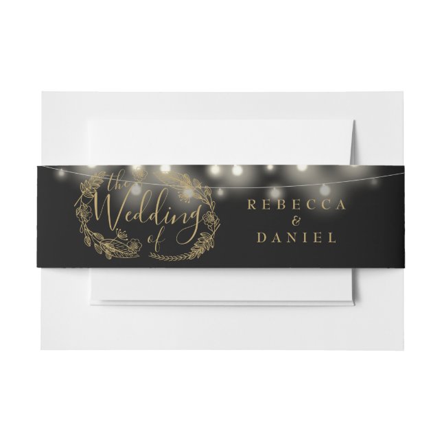 Schwarz-Gold-String-Lichter Blumenzehen Einladungsbanderole (Vorderseite Beispiel)