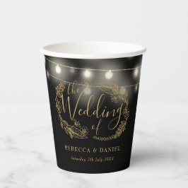 Schwarz-Gold-String-Lichter Blumenzehen Pappbecher