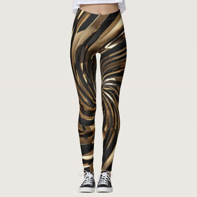 Schwarz-Gold-Swirl Leggings (Vorderseite)