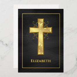 Schwarz-Gold-Taufe oder Christening Filigree Folieneinladung