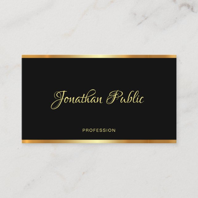 Schwarz-Gold-Template-Kalligrafie Beruflich Visitenkarte (Vorderseite)