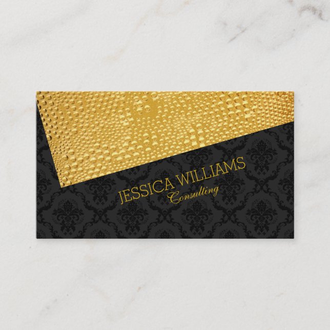 Schwarz & Gold Textur Modernes asymmetrisches Desi Visitenkarte (Vorderseite)