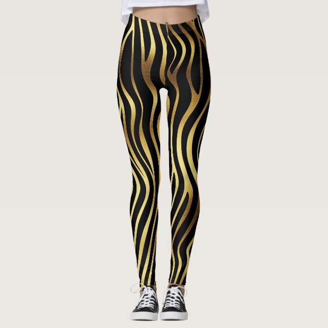 Schwarz/Gold-Tierausdruck Leggings (Vorderseite)