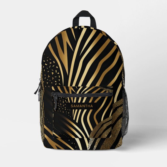 Schwarz-Gold-Tierdruck (3) Bedruckter Rucksack (Vorderseite)