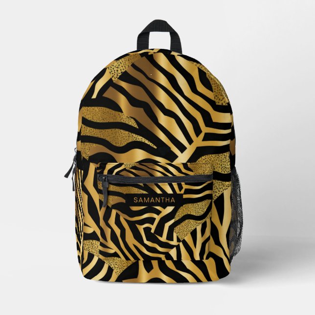 Schwarz-Gold-Tierdruck (4) Bedruckter Rucksack (Vorderseite)