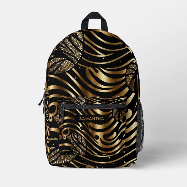 Schwarz-Gold-Tierdruck (5) Bedruckter Rucksack (Vorderseite)