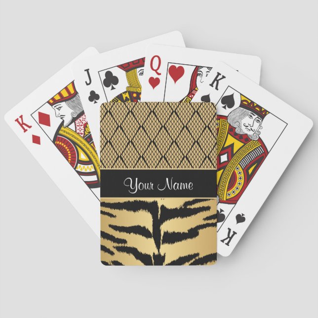 Schwarz-Gold-Tiger-Tiermuster Spielkarten (Rückseite)