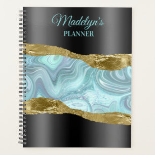 Schwarz-Gold-Torf-Papier & Aquarellblau-Wirbel Planer