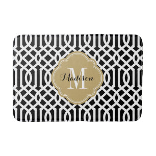 Schwarz-Gold-Trellis-Monogramm Badematte
