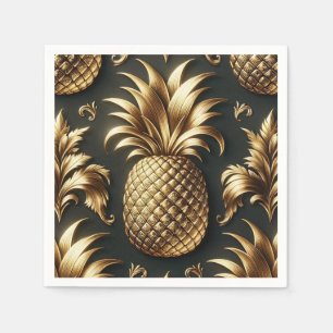 Schwarz & Gold Tropisches Ananas Luxuriöse Hochzei Serviette