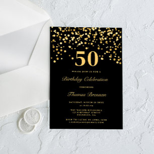 Schwarz-Gold-Typografie 50. Geburtstag Acryleinladungen