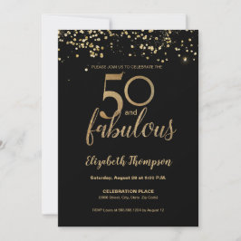 Schwarz-Gold-Typografie 50 und fabelhaft Einladung