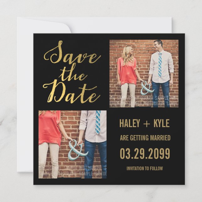 Schwarz-Gold-Typografie Save the Date Fotokarten Einladung (Vorderseite)