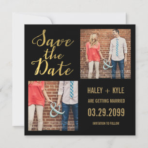 Schwarz-Gold-Typografie Save the Date Fotokarten Einladung