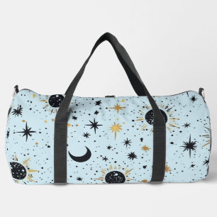 Schwarz, Gold und Blau Himmels-Sonne-Mond-Sterne Duffle Bag