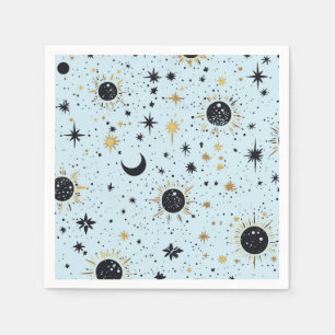Schwarz, Gold und Blau Himmels-Sonne-Mond-Sterne Serviette
