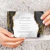 Schwarz, Gold und Gray Mist Agate Wedding RSVP Ein