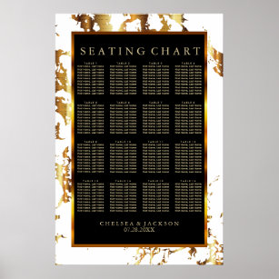 Schwarz, Gold und Weiß - 16 Sitzkarten Poster