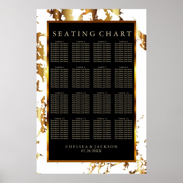 Schwarz, Gold und Weiß - 16 Sitzkarten Poster (Vorne)
