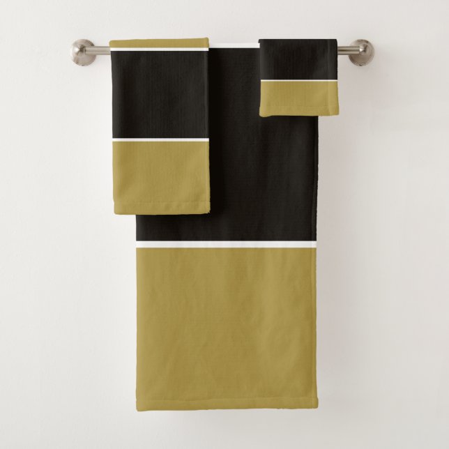 Schwarz, Gold und Weiß Streifen Badhandtuch Set (Insitu)