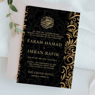 Schwarz-Gold-Verziertes Muster muslimischer Hochze Einladung