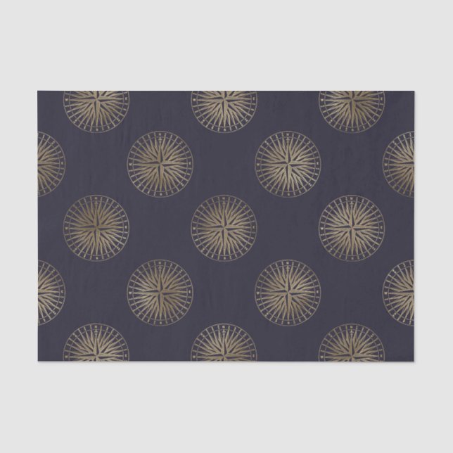 Schwarz-Gold-Vintag-Nautic-Compass-Muster Seidenpapier (Vorderseite)