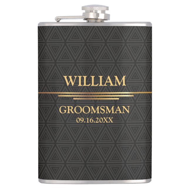 Schwarz-Gold-Vinyl-Wrapped Flask Flachmann (Vorderseite)