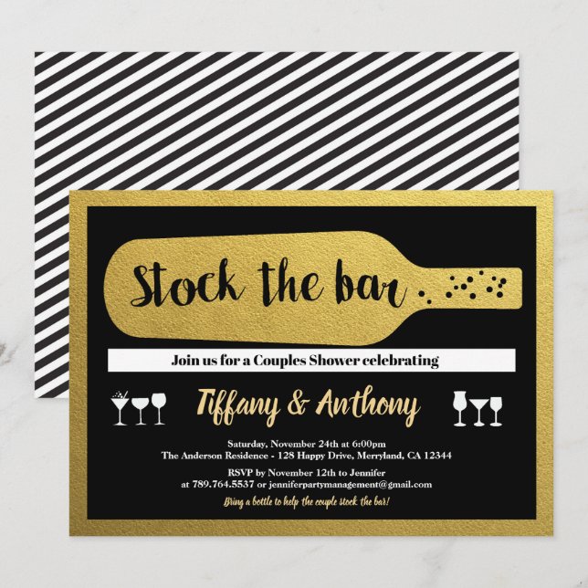 Schwarz-Gold-Vorrat - Bar Einladung (Vorne/Hinten)