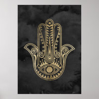 Schwarz-Gold Wasserfarbe Hamsa Hand von Fatima