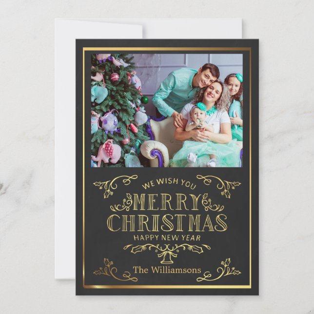 Schwarz-Gold Weihnachten Weihnachten Weihnachts-Fo (Vorderseite)