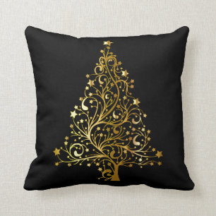 Schwarz-Gold-Weihnachtsbaum Kissen