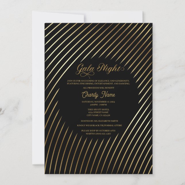 Schwarz-Gold-Wohltätigkeit Gala Night Einladung (Vorderseite)