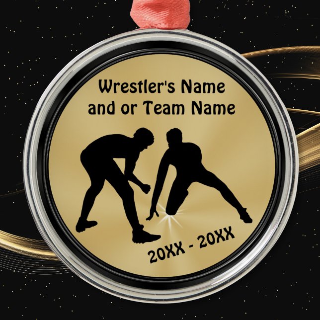 Schwarz-Gold-Wrestling-Ornamente PERSONALISIERT Ornament Aus Metall (Wrestling Christmas Gifts. Personalized wrestling ornaments. Wrestling gifts for adults, or, Boys. )