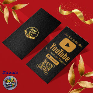 Schwarz-Gold-YouTube-Abonnieren-QR-Code Visitenkarte