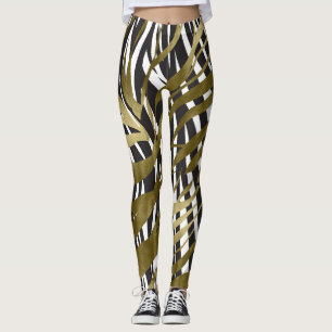 Schwarz-Gold-Zebra-Druck Safari-Chic-Glamour Leggings