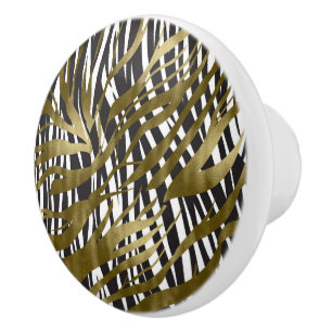 Schwarz-Gold-Zebraprint Safari-Chic-Glamour Keramikknauf
