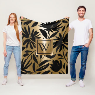 Schwarz-Golden Floral Brush Fleecedecke