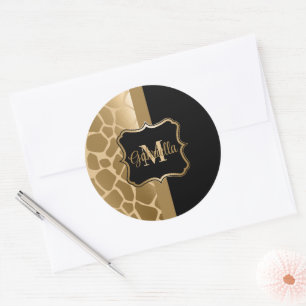 Schwarz-Golden-Giraffe-Muster Runder Aufkleber