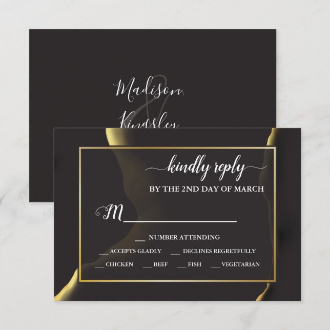 Schwarz & Golden 💡 Modernes, Abstraktes, raues Öl RSVP Karte (Vorne/Hinten)