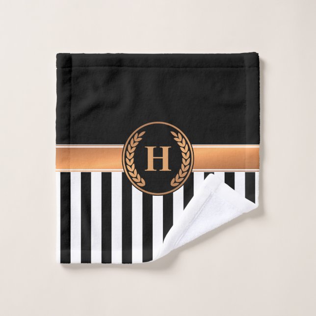 Schwarz-Golden Monogram Badhandtuch Set (Waschlappen)