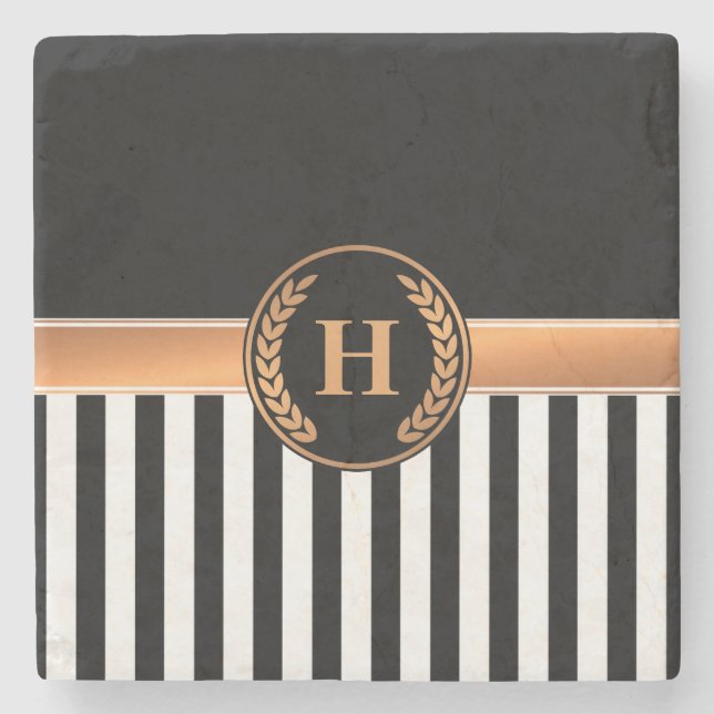 Schwarz-Golden Monogram Steinuntersetzer (Vorderseite)