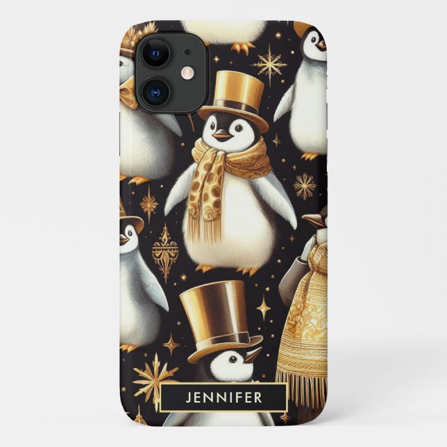 Schwarz-Golden-Pinguin Case-Mate iPhone Hülle (Rückseite)