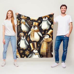 Schwarz-Golden-Pinguin Fleecedecke