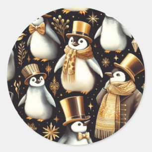 Schwarz-Golden-Pinguin Runder Aufkleber